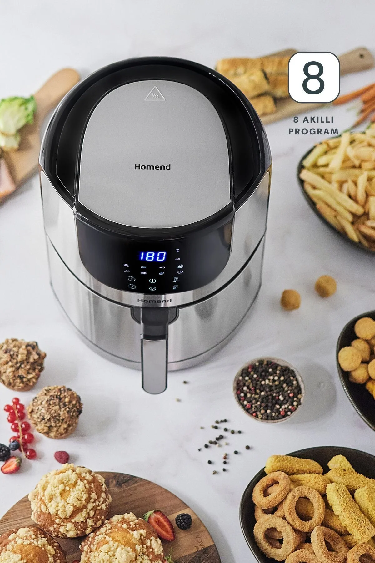 سرخ کن سیاه Airfryday 2502H 8 برنامه مختلف صفحه لمسی 5 لیتری Inox  HOMEND