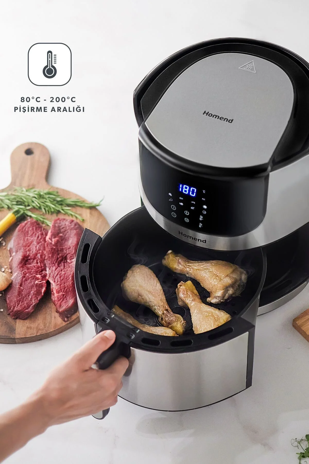 سرخ کن سیاه Airfryday 2502H 8 برنامه مختلف صفحه لمسی 5 لیتری Inox  HOMEND