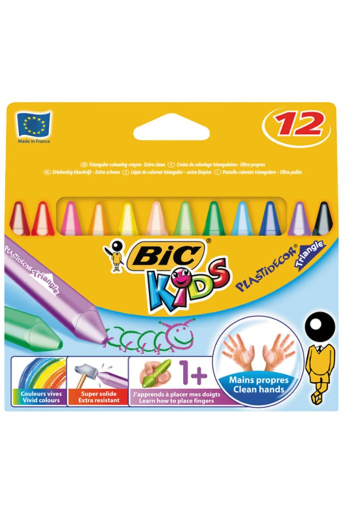 مداد شمعی پاستل چند رنگ کاغذ شمع مثلث 12 بیک Bic