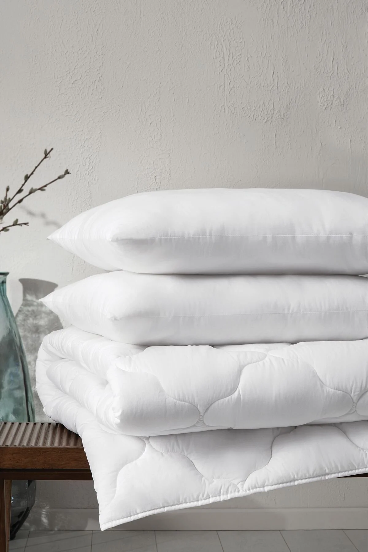 لحاف یک نفره سفید روتختی مجموعه تک و بالش فیسلر Puffy