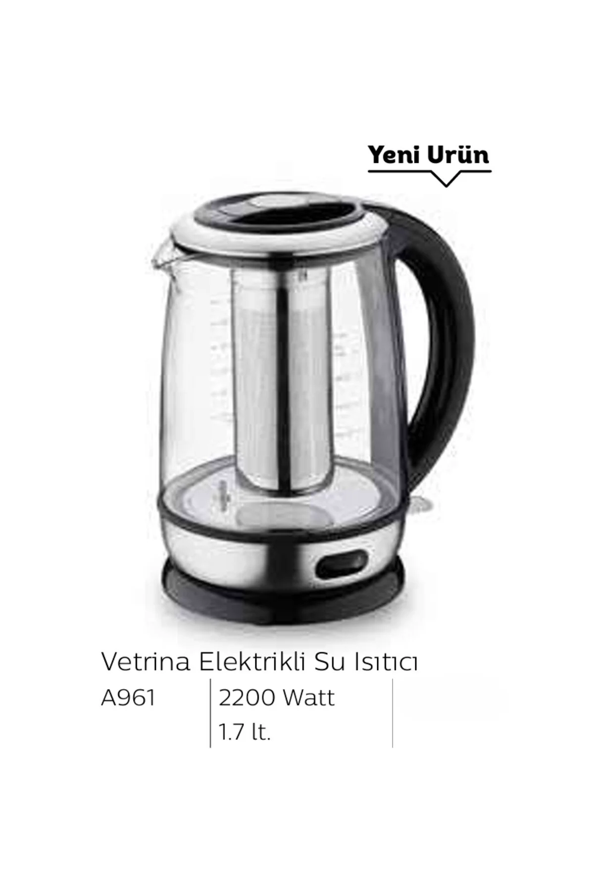کتری برقی و گرم کن آب بخاری VETRINA 1.7LT اورجینال KORKMAZ
