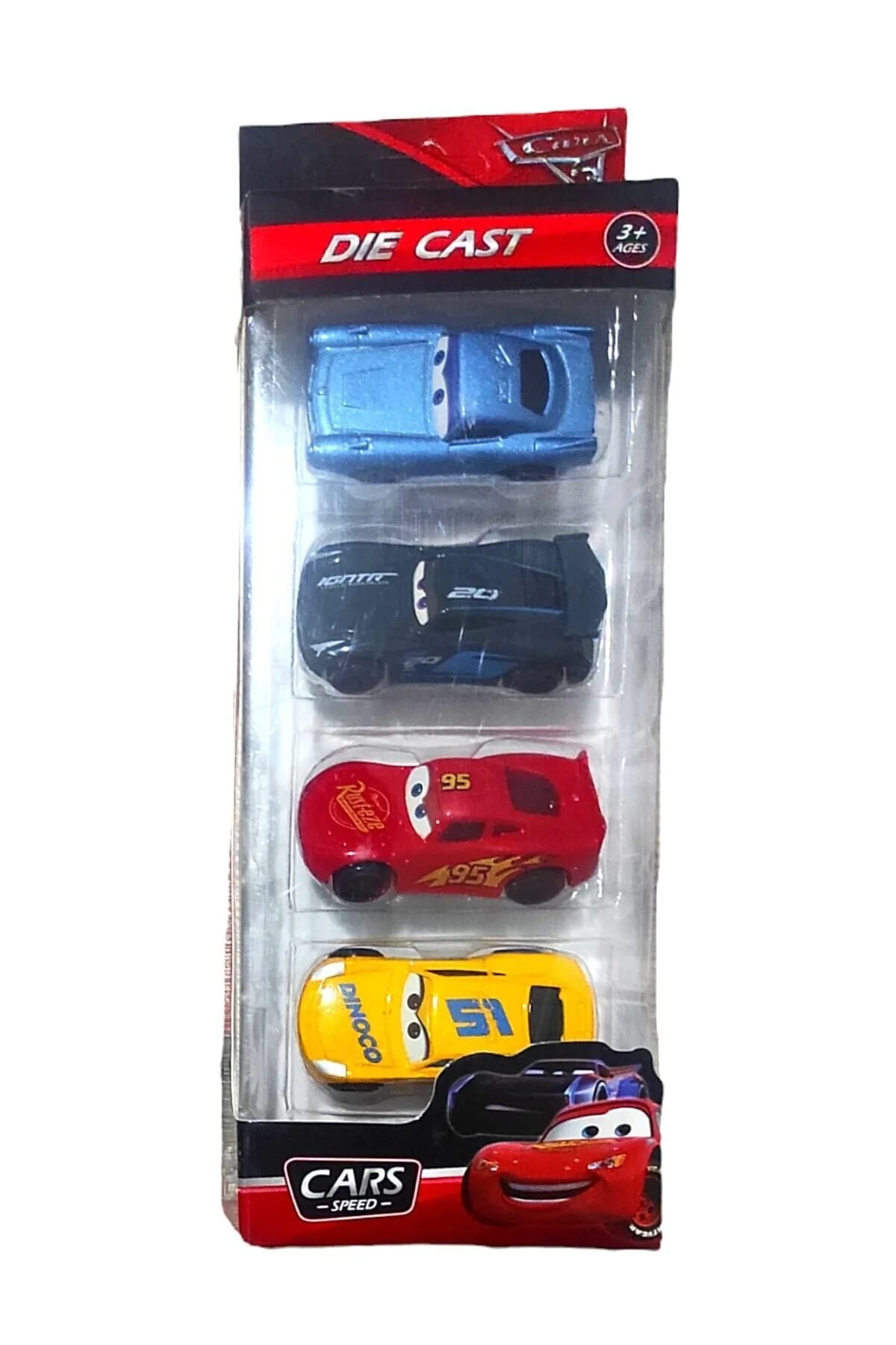 ماشین اسباب بازی مجموعه 4 تکه جعبه‌ای CARS LIGHTNING MCQUEEN DIMOCO JACKSON STORM RAMONE Brother Toys