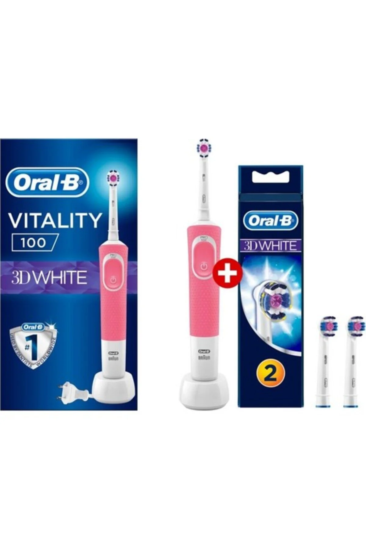 مسواک شارژی قابل شارژ سه بعدی سفید VITALITY 100 با 2 سر یدکی اورجینال Oral-B