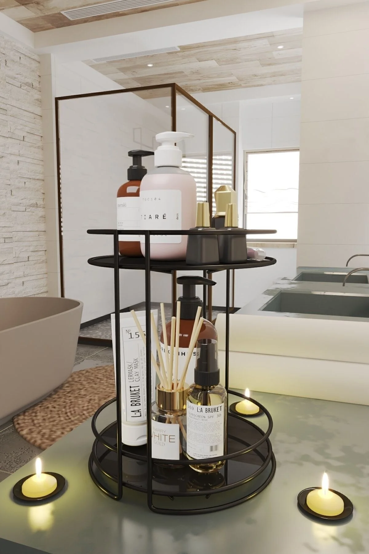 نظم‌دهنده لوازم آرایش و جواهر 2 STOREY BATHERY JEWELRY REGATOR REGULATOR SPICE MULTI PURPOSE ORGANIZATION CRESENTATION BLACK Genel Markalar