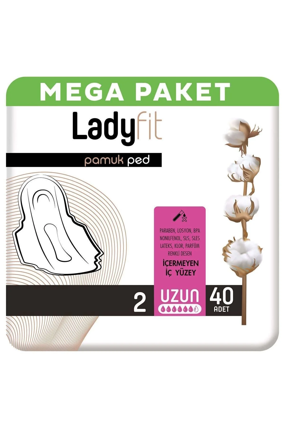 نوار بهداشتی پد پنبه ای LADYFIT MEGA LONG 40 PADS Lady Fit