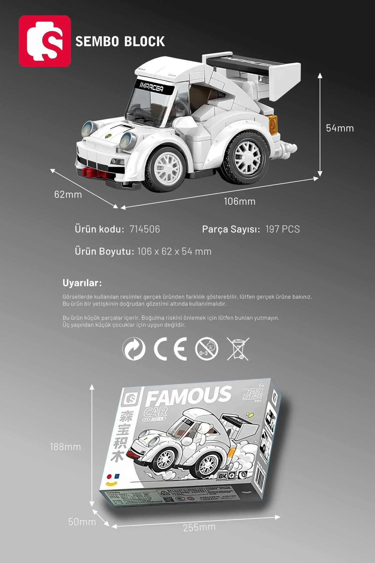 لگو و اسباب بازی های ساخت محور MINI CARS WHITE RACING بلوک ساختمانی 197 PIECES سازگار با LEGO 714507A از ترکیه Sembo Block