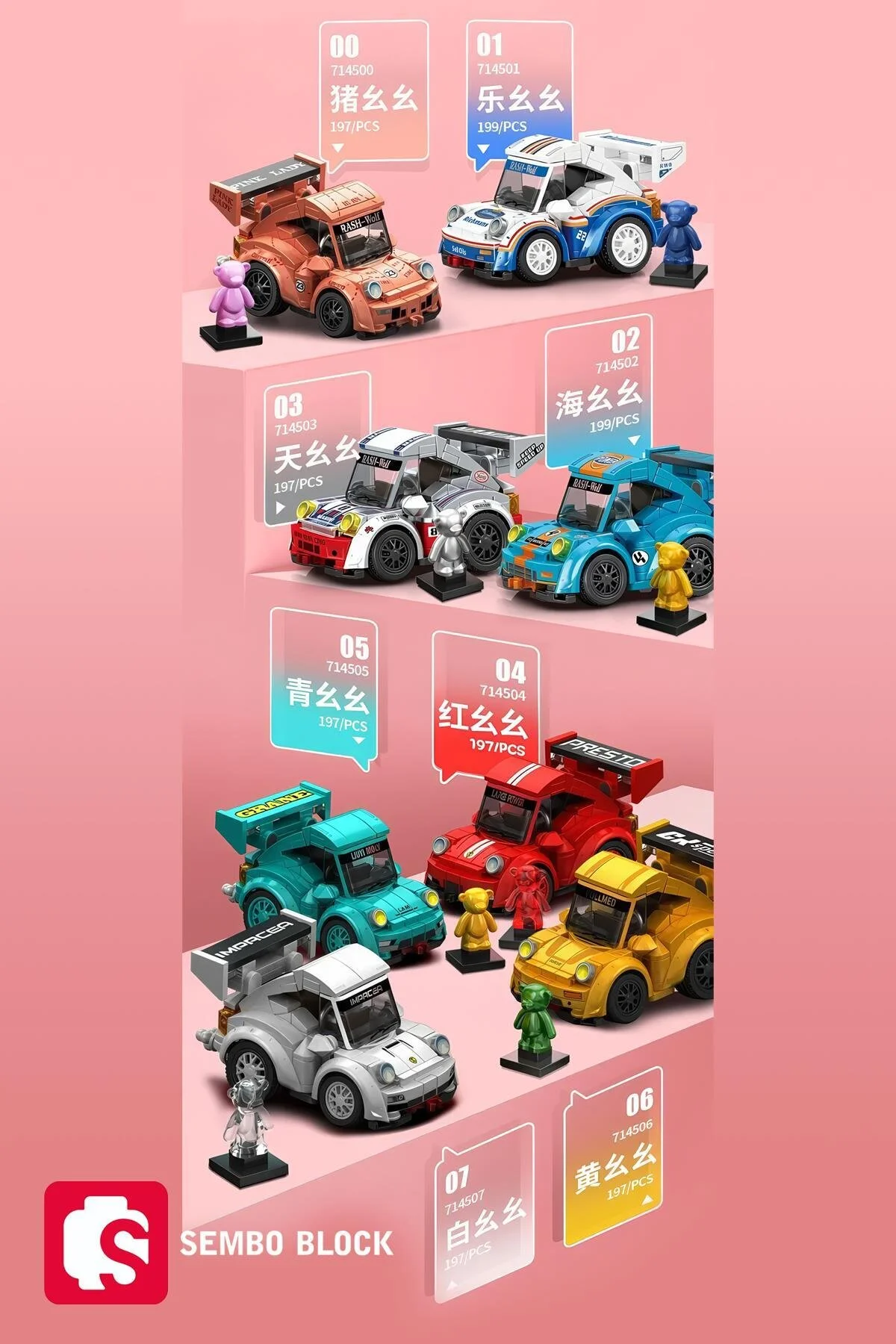 لگو و اسباب بازی های ساخت محور MINI CARS WHITE RACING بلوک ساختمانی 197 PIECES سازگار با LEGO 714507A از ترکیه Sembo Block