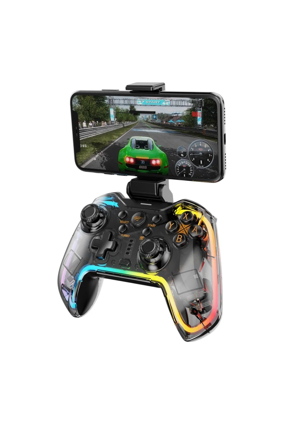 دسته بازی و جوی استیک کنسول GAMENOTE G158BT PRO شفاف RGB GAMEPAD JOYSTICK ANDROID IOS PS3 PS4 SWITCH PC سازگار است Havit