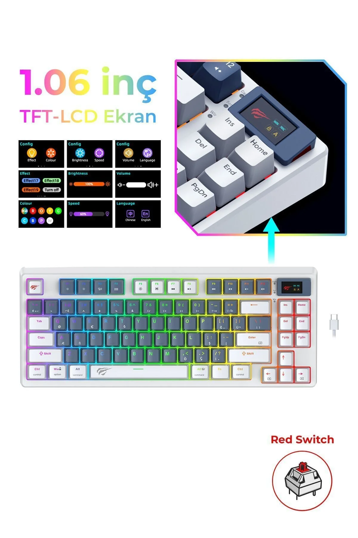 کیبورد مخصوص بازی صفحه کلید ترکیبی GAMENOTE RGB TFT LCD سوئیچ قرمز Havit