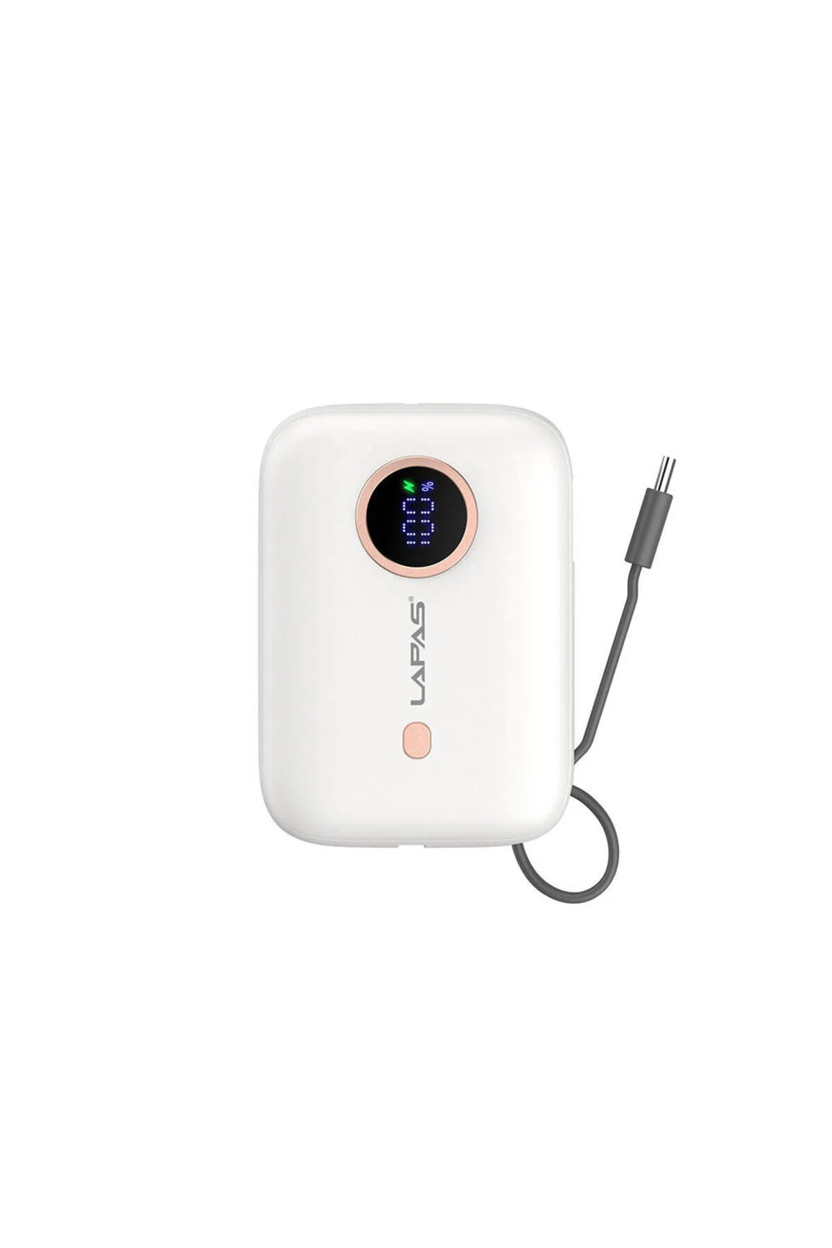 پاوربانک قابل حمل 10000 میلی آمپر ساعت LAPAS LP PW001 نشانگر دیجیتال LED با کابل TYPE C سفید اورجینال lapas