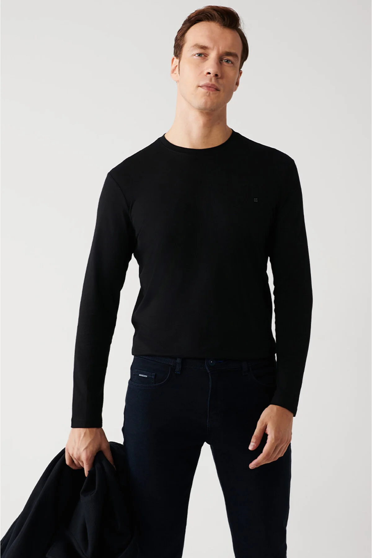 تی شرت مشکی مردانه مودال سیاه Ultrasoft Collar Flat Sleveve آوا Avva