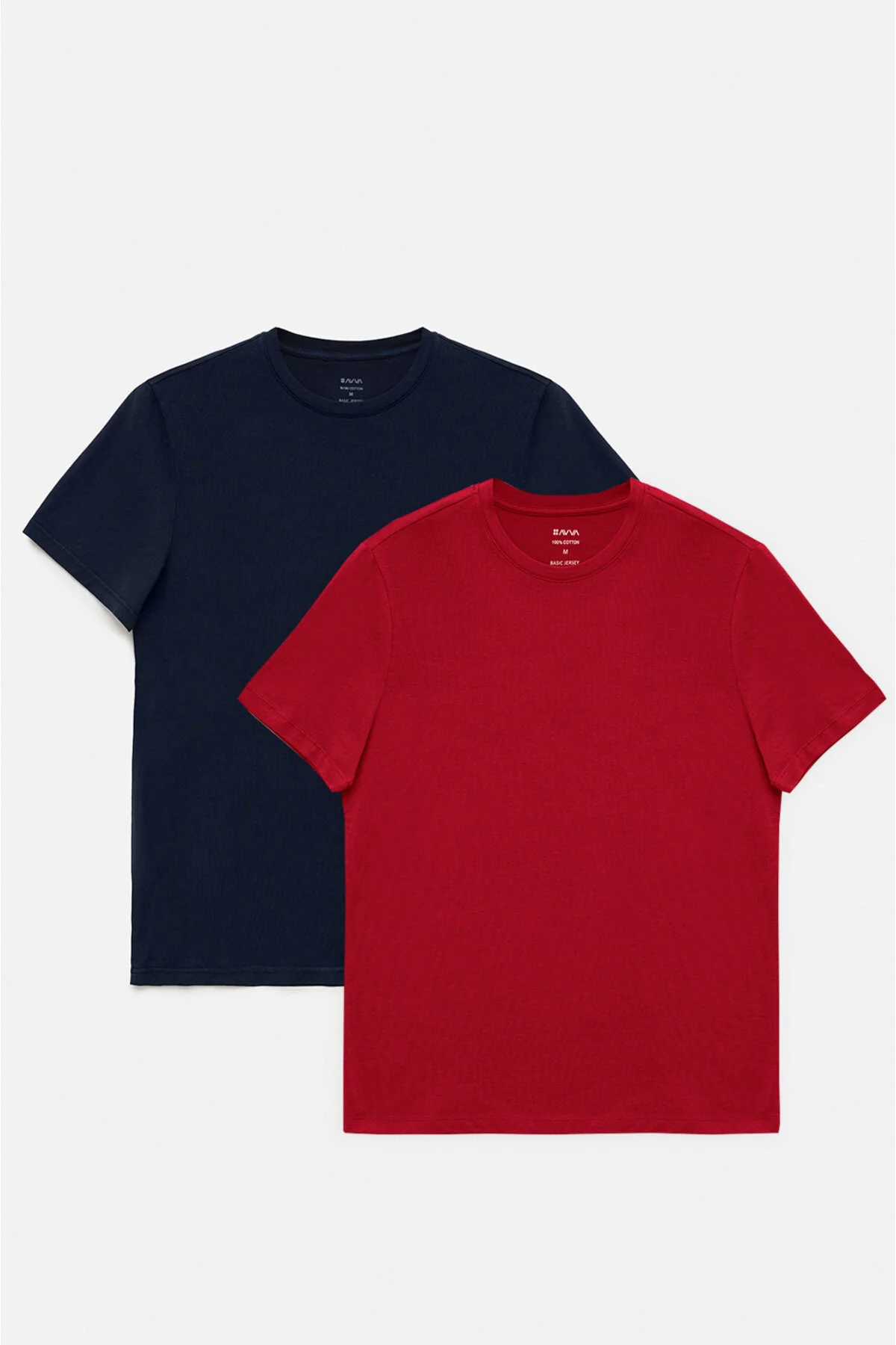 تی شرت قرمز مردانه Bordo Navy 2 ٪ 100 یقه دوچرخه پنبه به طور منظم Fit آوا Avva