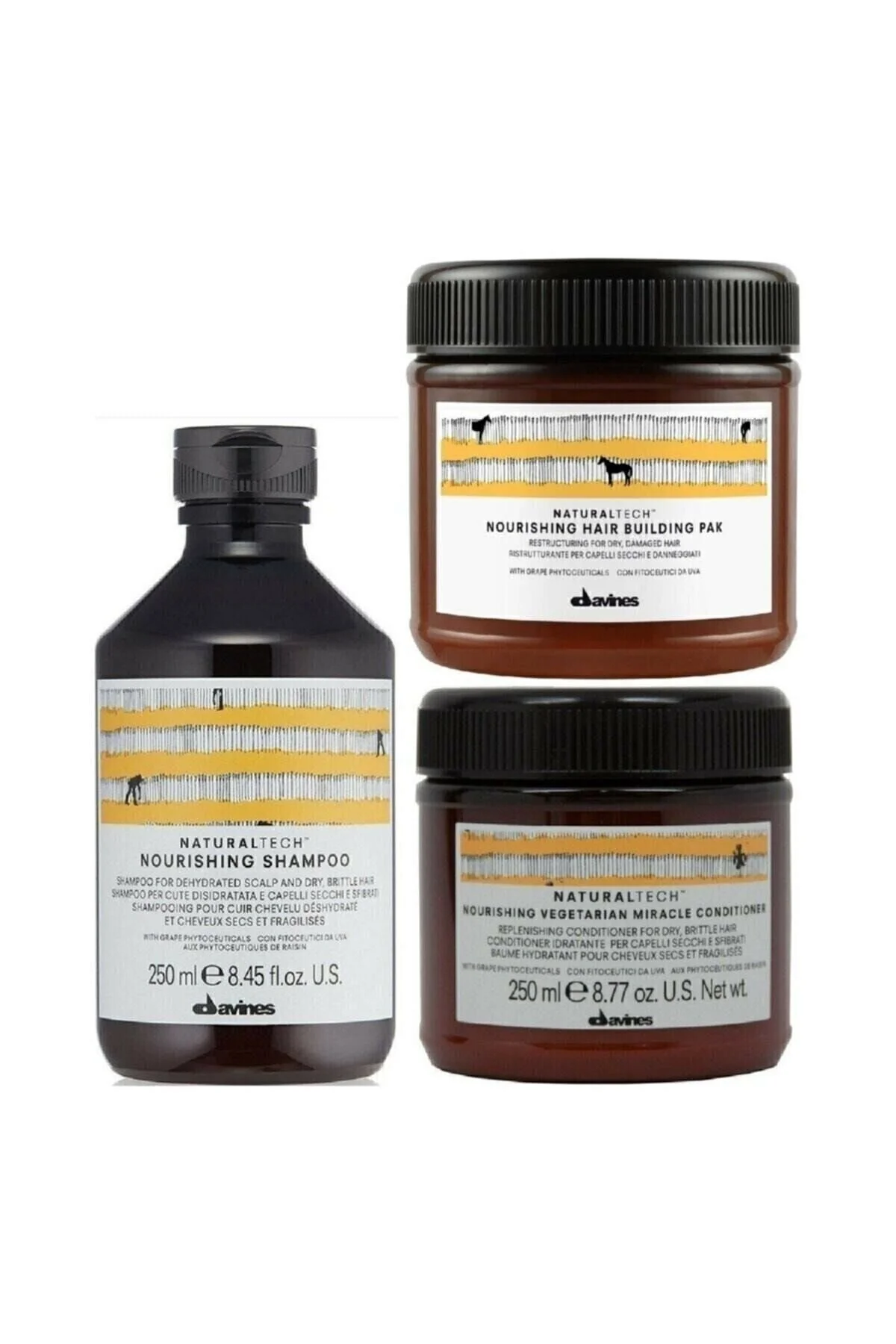 ست مراقبت مو مردانه و زنانه DAVINES تغذیه معجزه کراتین از 3 X250 میلی لیتر Lava