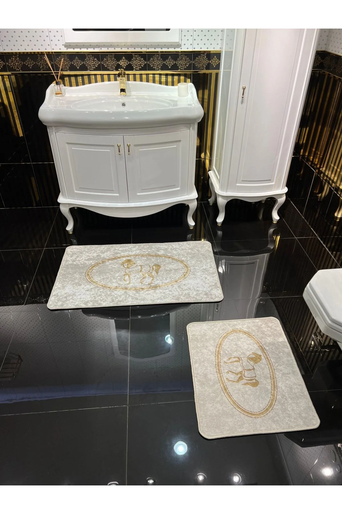 پادری حمام الگوی اسب 2 قطعه پایه 60X100 60X50 طلای طلا Brillant
