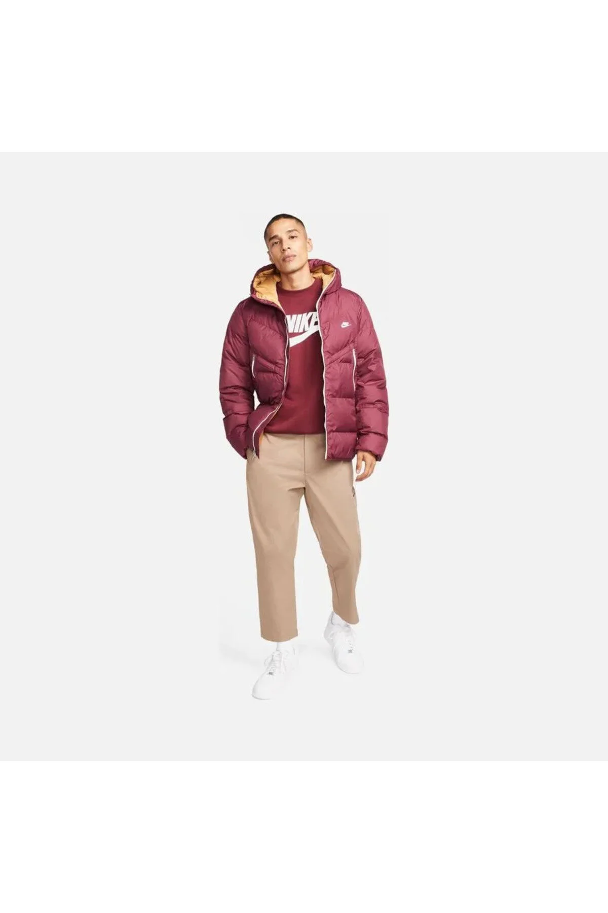کاپشن ورزشی قرمز مردانه Windrunner Stormfit Stormstorm Primaloft® Fullzip Hoodie Goose Mont 638 نایک Nike
