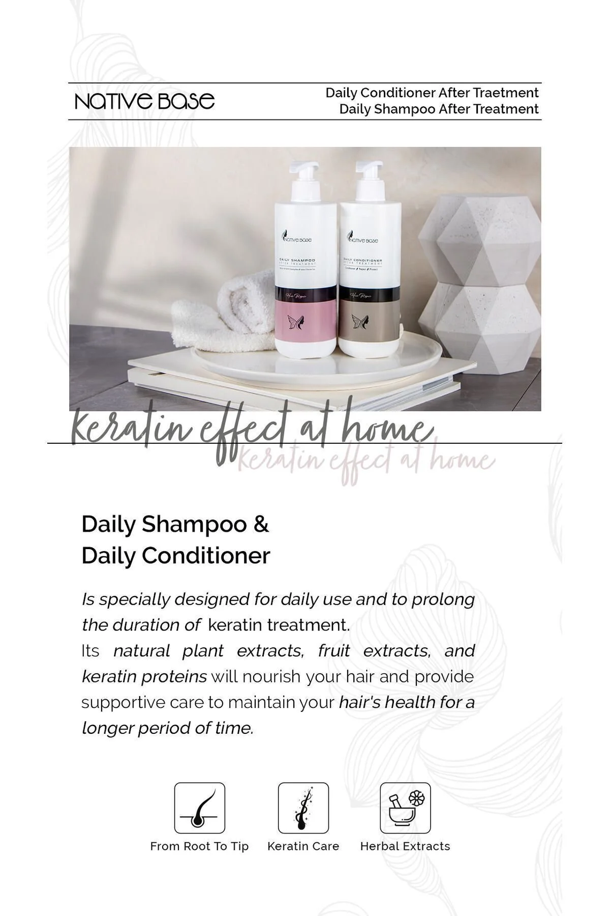 Native Base مجموعه مراقبتی پس از کراتین نگهداری از موها