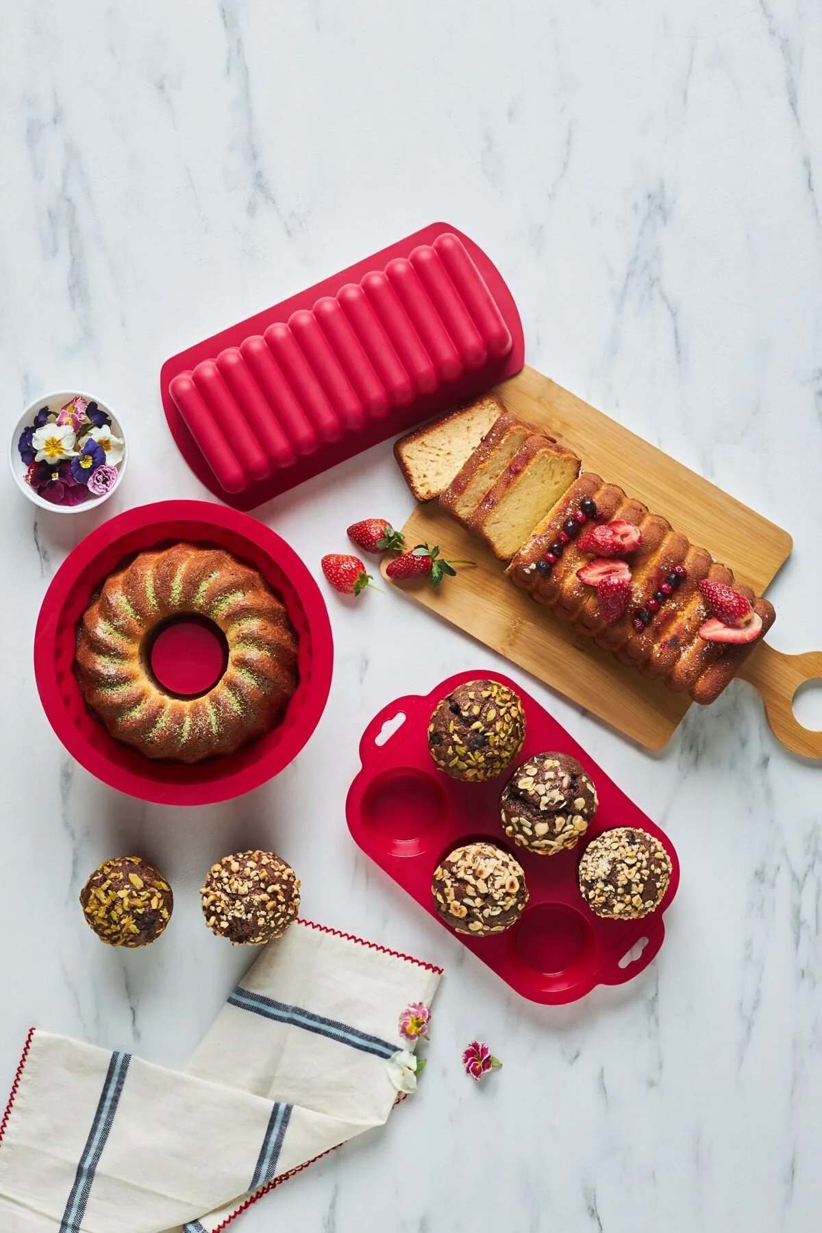 قالب فر و کیک ست 3 تکه سیلیکونی NOVA BAKE CLARET RED Karaca