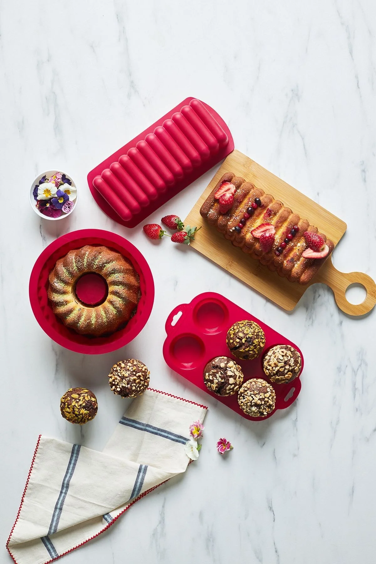 قالب فر و کیک ست 3 تکه سیلیکونی NOVA BAKE CLARET RED Karaca