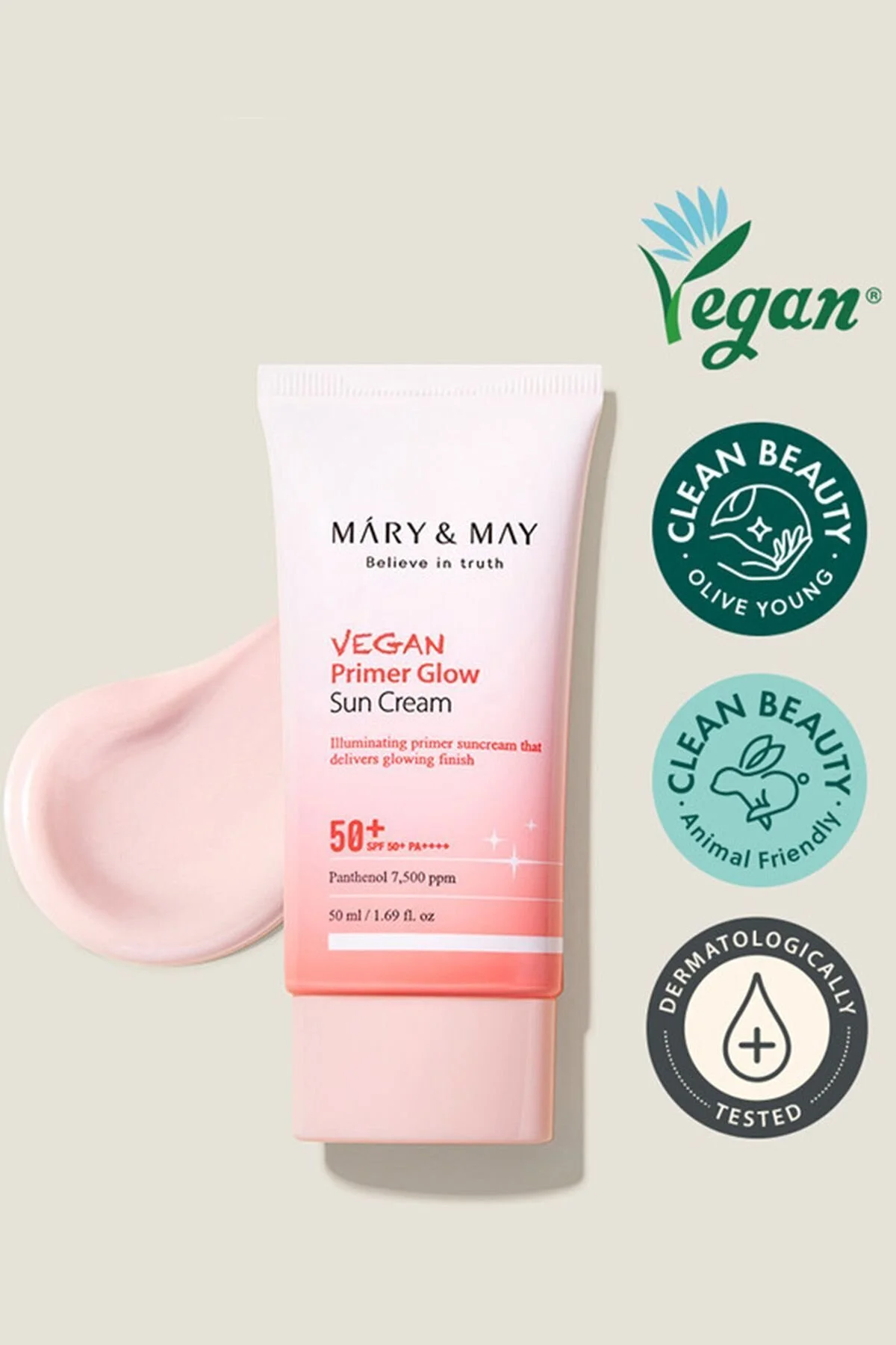 کرم ضد آفتاب صورت VEGAN PRIMER GLOW TONE EQUALIZER ILLUMINATOR PINK SUN CREAM SPF50 PA 50 ML Mary & May