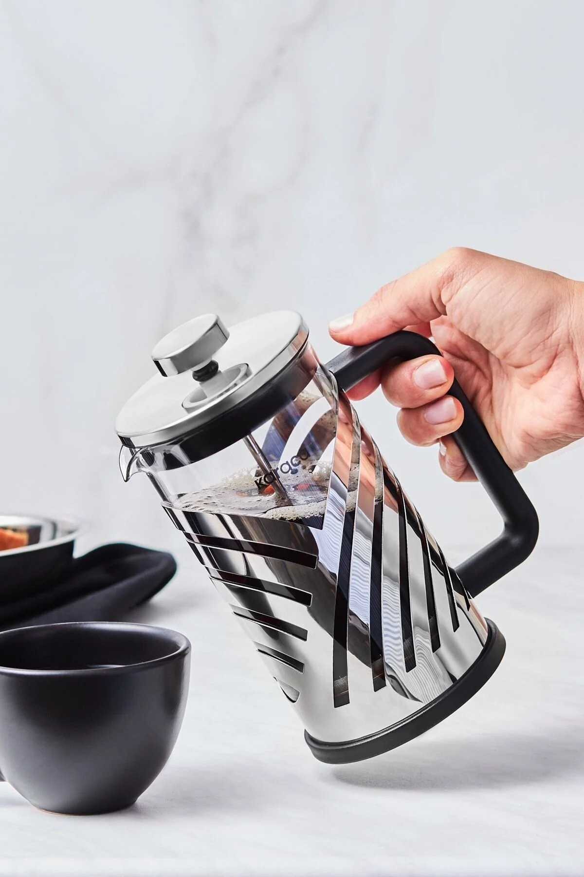 فرنچ پرس شیشه‌ای موج دار 600 میلی لیتری کاراجا Karaca