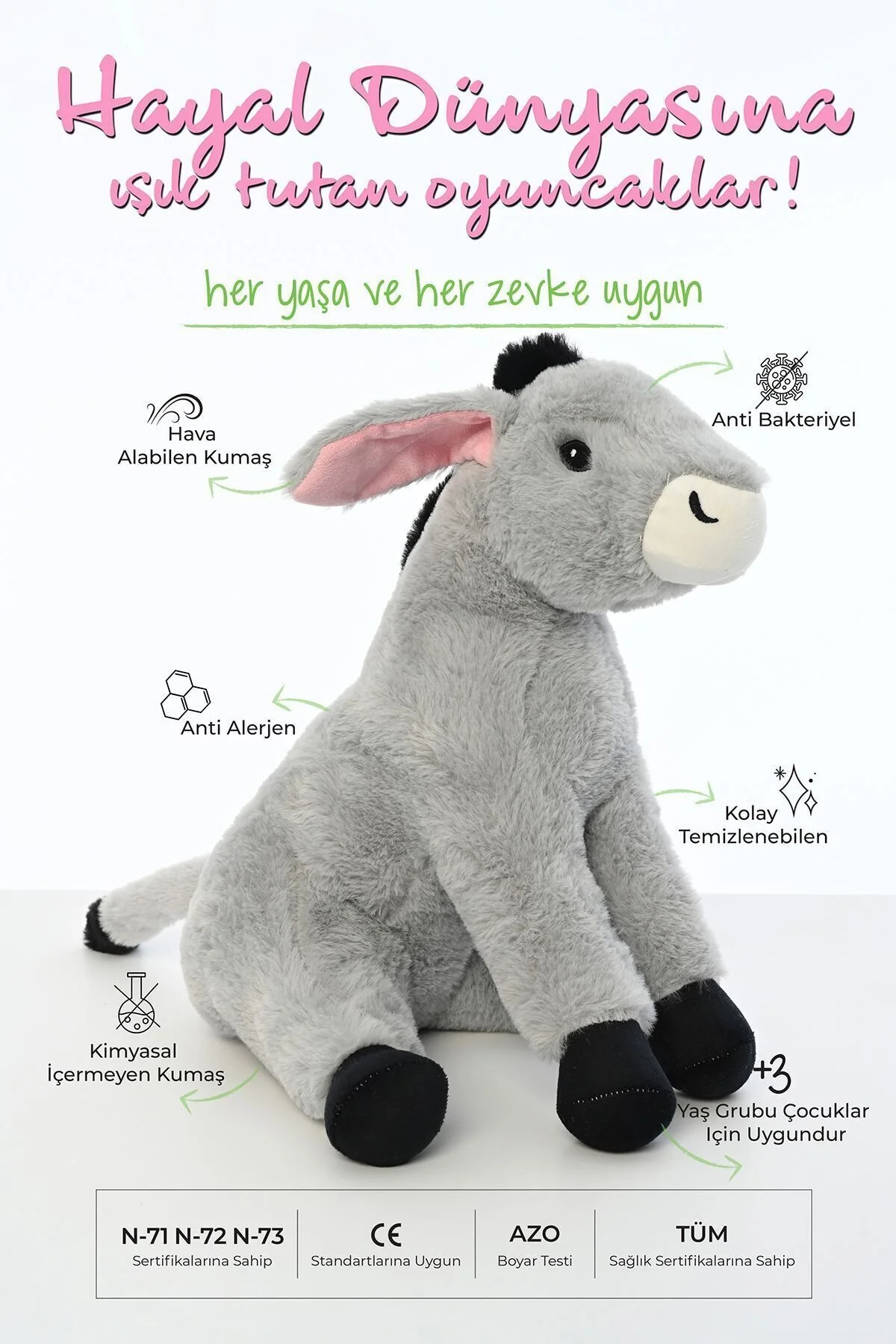 اسباب بازی های پشمی مخمل خواب دار شکل الاغی نشسته 35 سانتی متری Pufu Toys