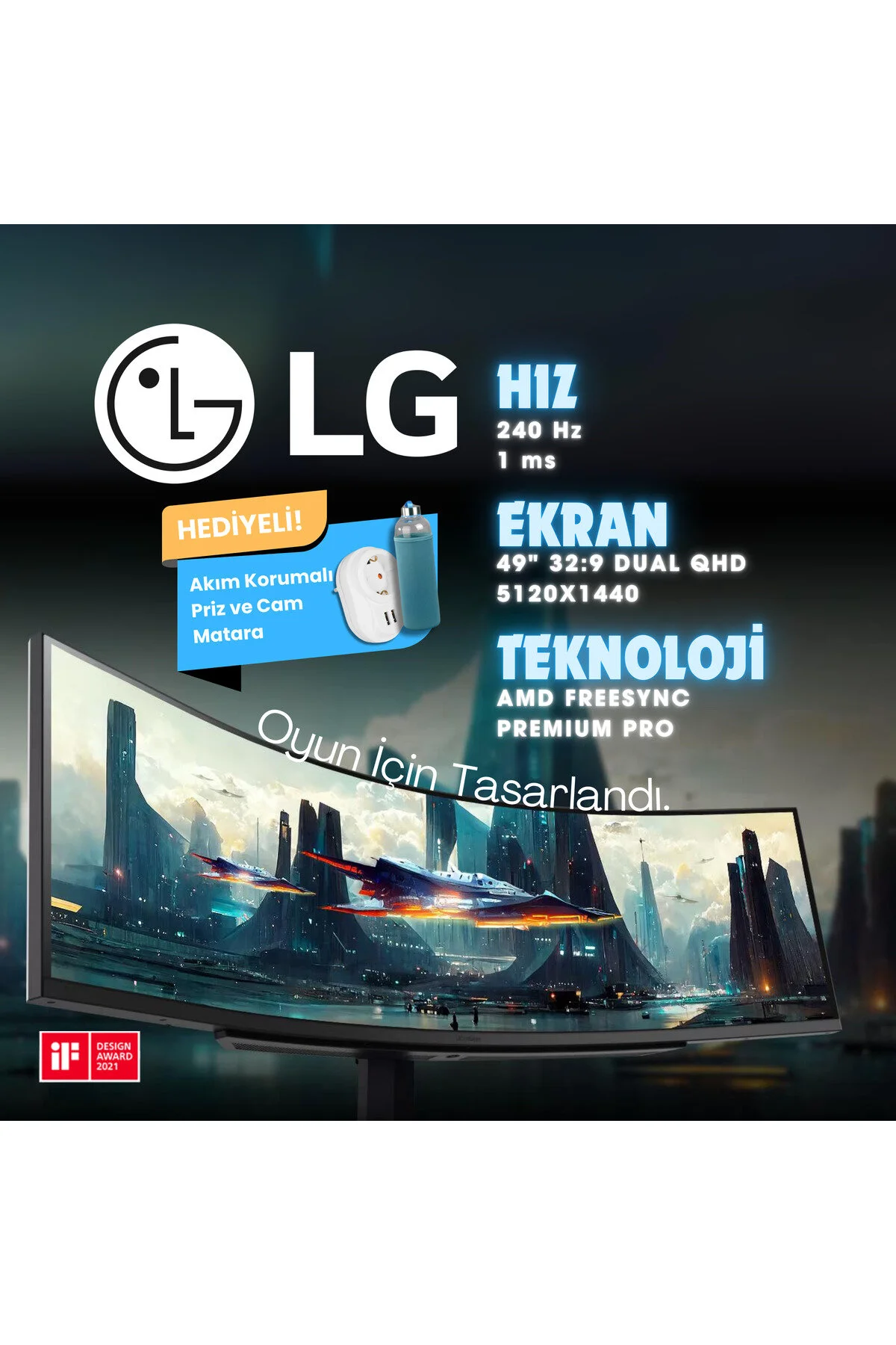 مانیتور مخصوص بازی گیمینگ خمیده دوگانه QHD 49 اینچی ULTRAGEAR 240 هرتز VA 1MS 32:9 ال جی LG