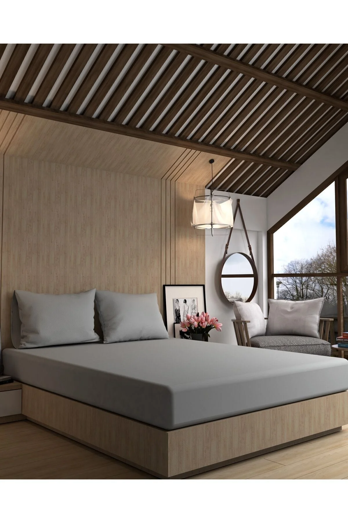 ست ملحفه دو نفره LDGET لاستیک پنبه 160X200 سانتی متر 30 ارتفاع خاکستری MyStory Home