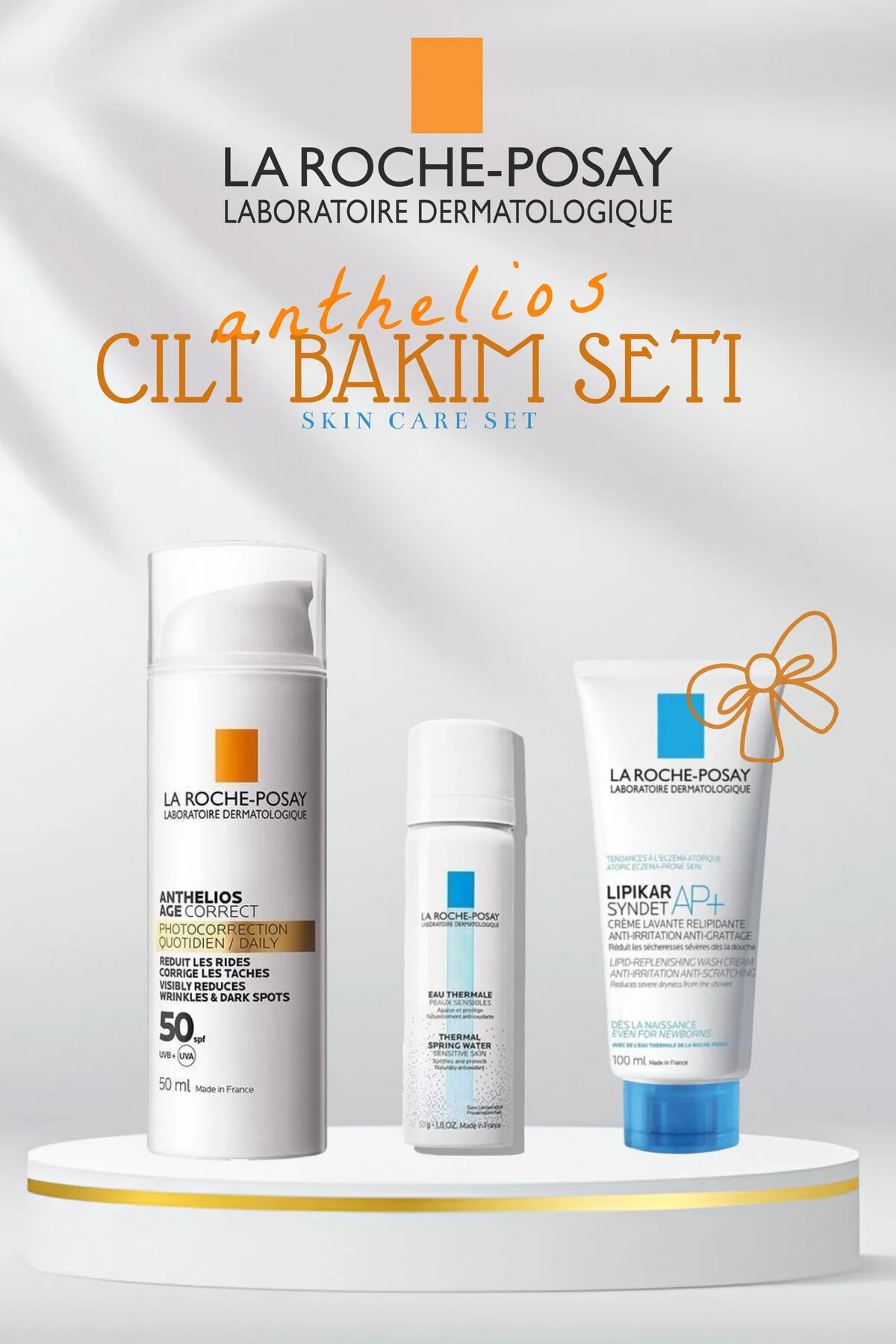 ست کرم ضد آفتاب ANTHELIOS SPF50 AGE درست خورشید بی رنگ 50 میل + آب حرارتی مجموعه هدیه ژل 100 La Roche Posay