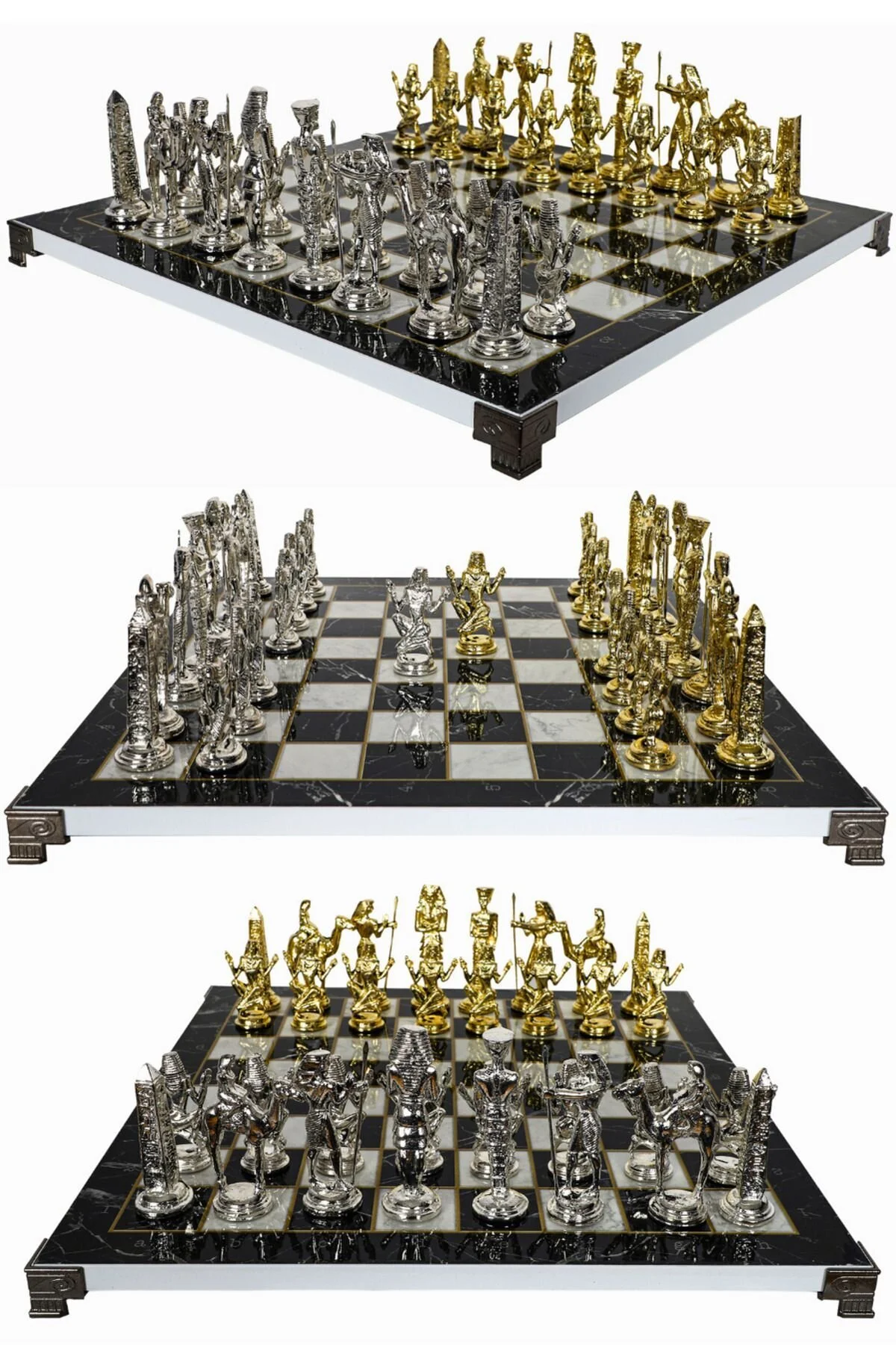 شطرنج ست فلزی بزرگ | تخته با طرح مرمر 37 سانتی متر کلئوپاترا نفرتیتی مصر باستان Cooper Chess
