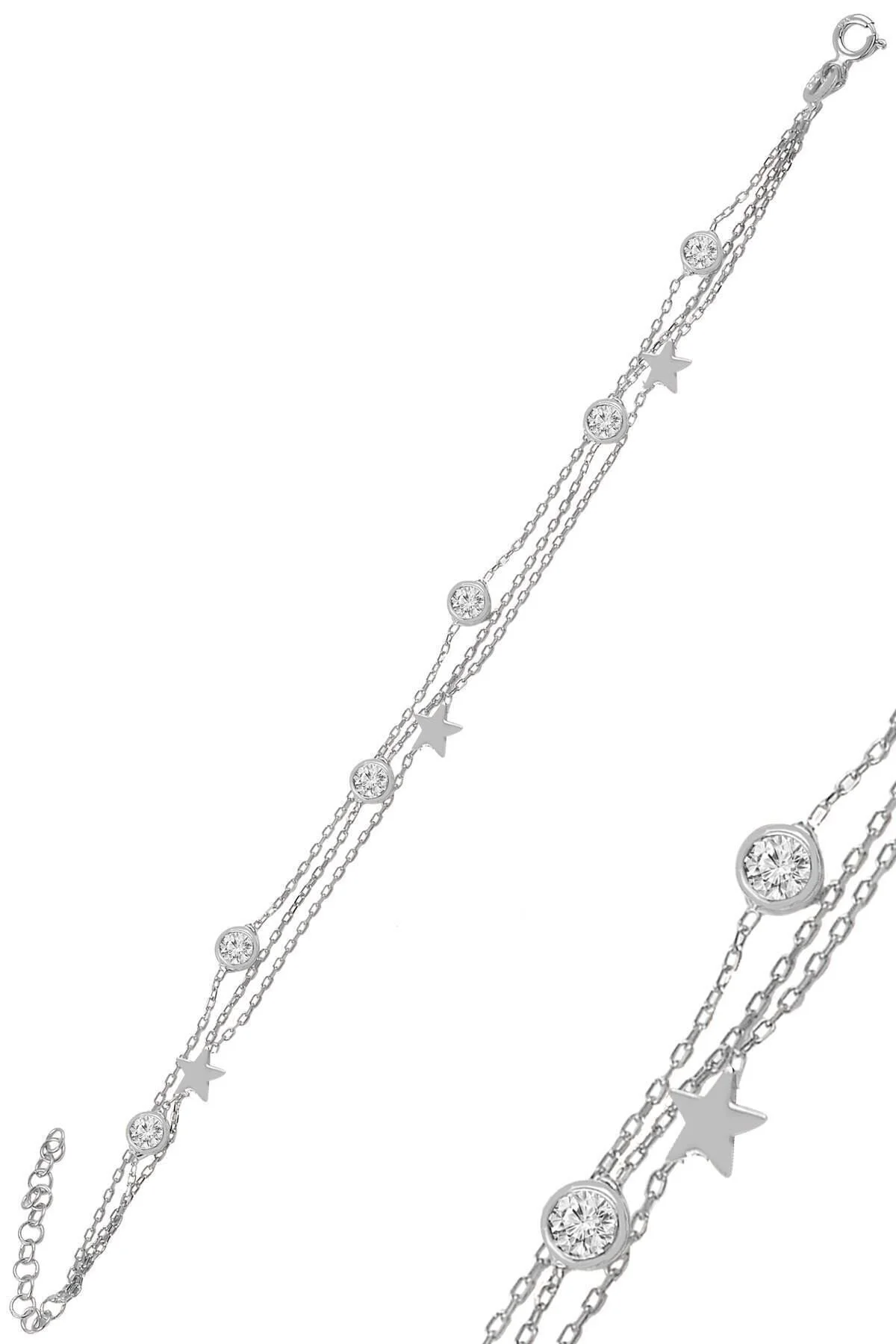دستبند نقره ای شکل ستاره رودیوم و سنگ زیرکون SGTL11014RODAJ Söğütlü Silver