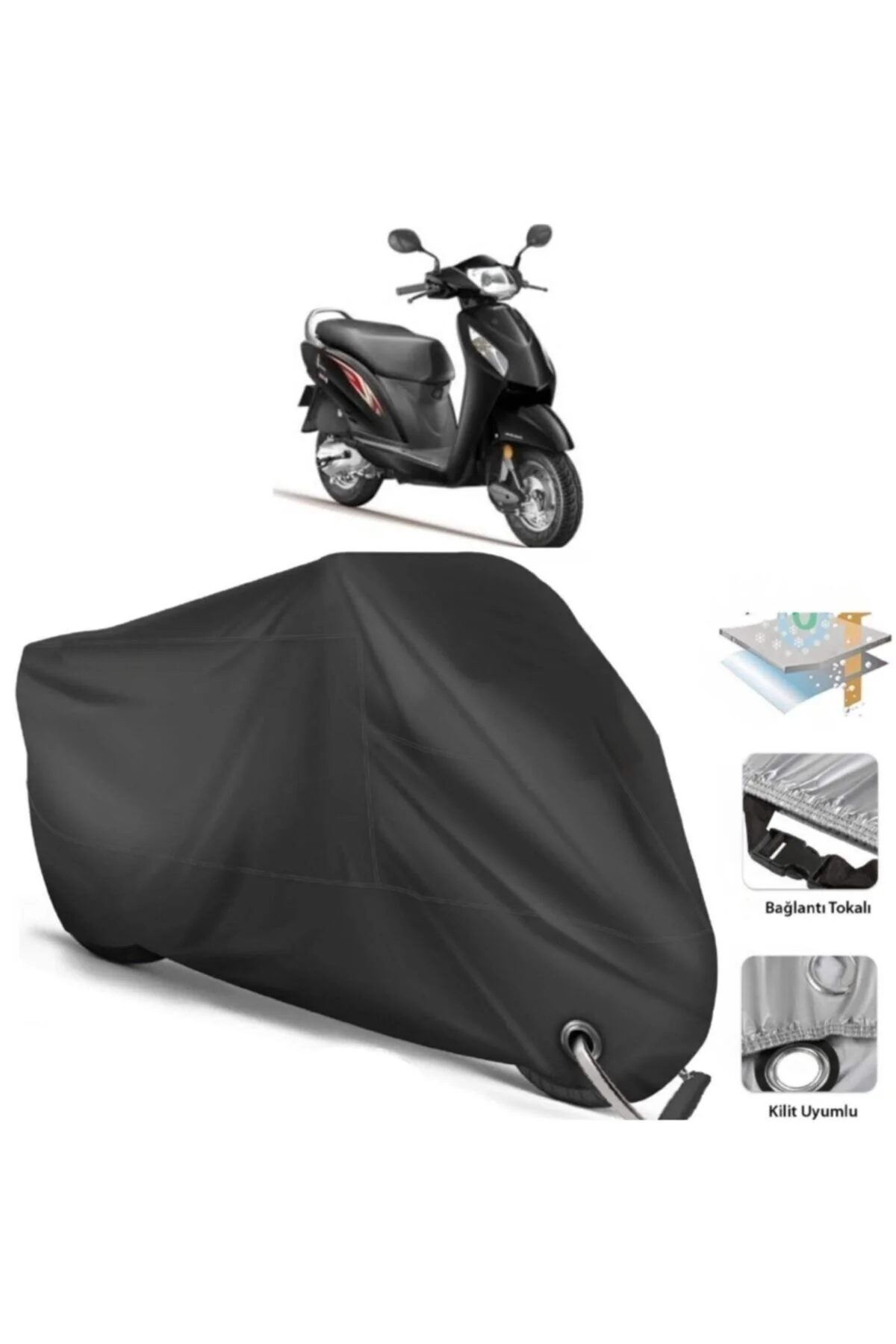 چادر موتورسیکلت مشکی HONDA ACTAVA 110 MOTOR TARKET عقب سازگار اتصال قفل SHEL CoverPlus