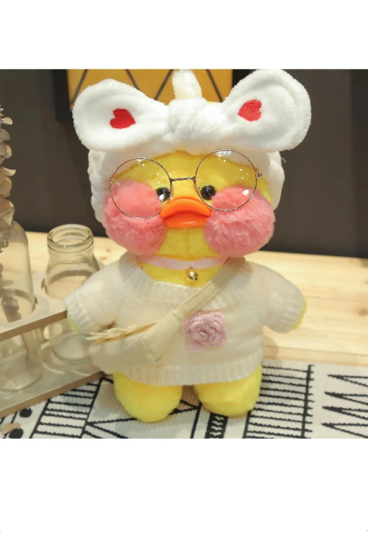 اسباب بازی های پشمی KAWAII LALAFANFAN اردک مخمل دار 30 سانتی متری با لیوان هدیه شیرین Funlas