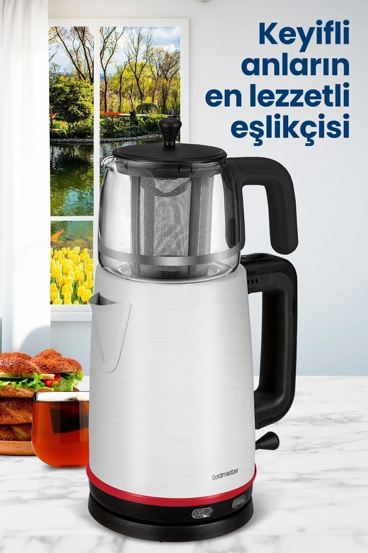 چای ساز و کتری اینوکس EMIRGAN 2200 وات اتاق بزرگ استیل ضد زنگ GoldMaster