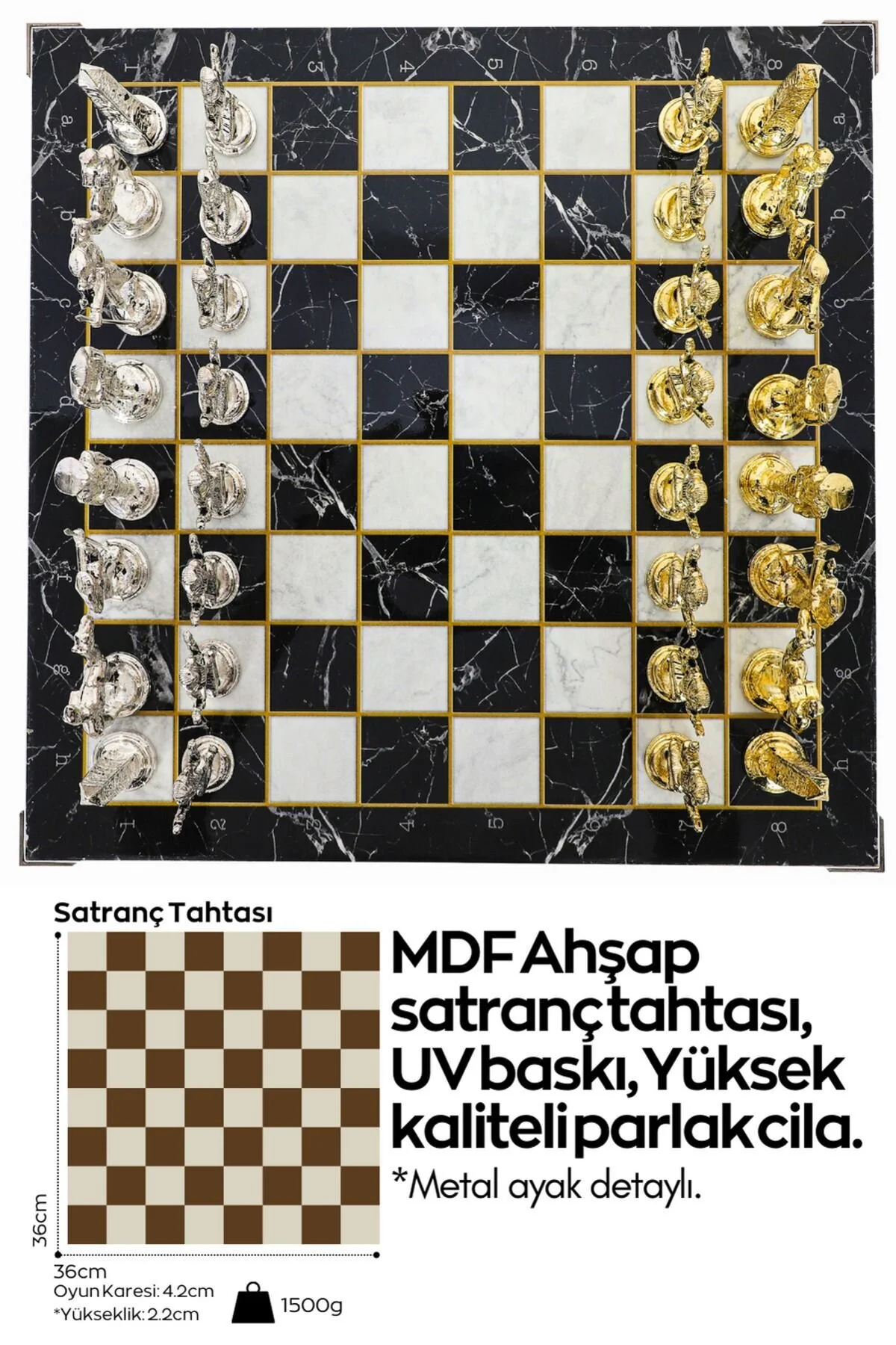 شطرنج ست فلزی بزرگ | تخته با طرح مرمر 37 سانتی متر کلئوپاترا نفرتیتی مصر باستان Cooper Chess