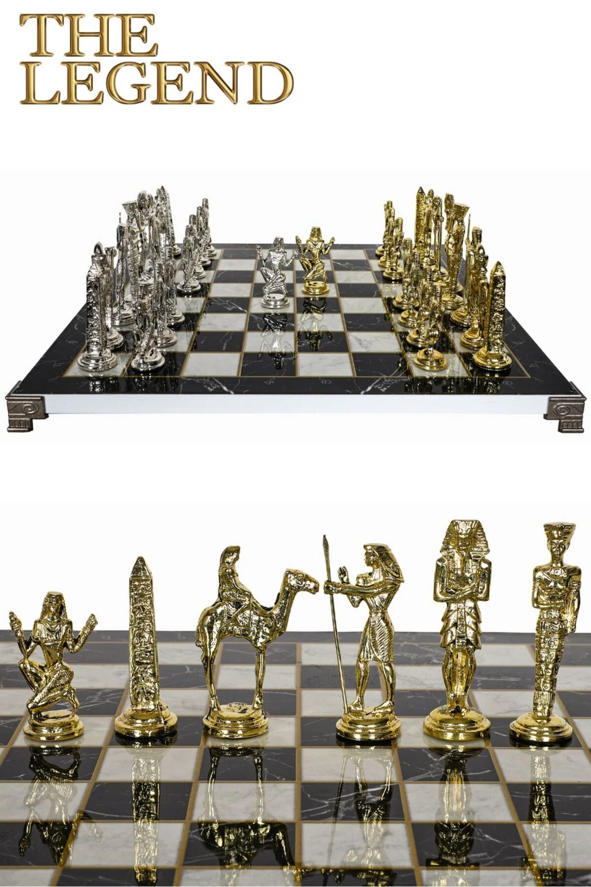 شطرنج ست فلزی بزرگ | تخته با طرح مرمر 37 سانتی متر کلئوپاترا نفرتیتی مصر باستان Cooper Chess