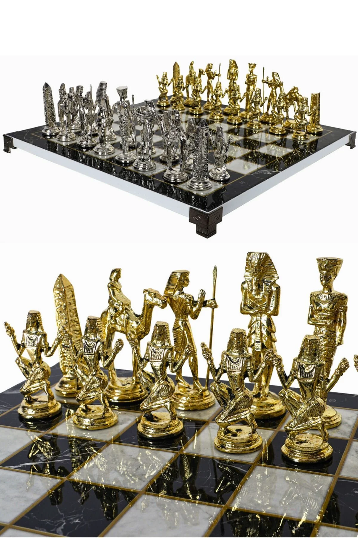شطرنج ست فلزی بزرگ | تخته با طرح مرمر 37 سانتی متر کلئوپاترا نفرتیتی مصر باستان Cooper Chess