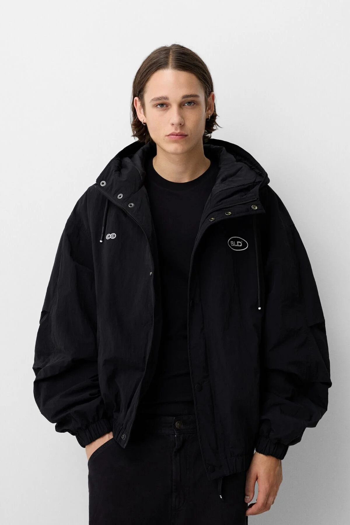 کت مشکی مردانه ژاکت فنی Kapitone Hocned برشکا Bershka