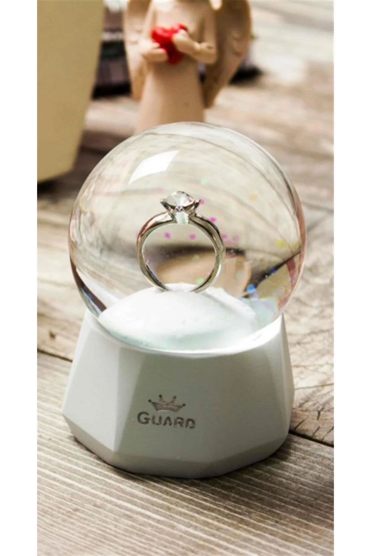 گوی برفی انگشتر با اندازه کوچک SNOW GLOBE هدیه برای حلقه عاشق LOVER GIFT GLASS گلوب از ترکیه Saltos