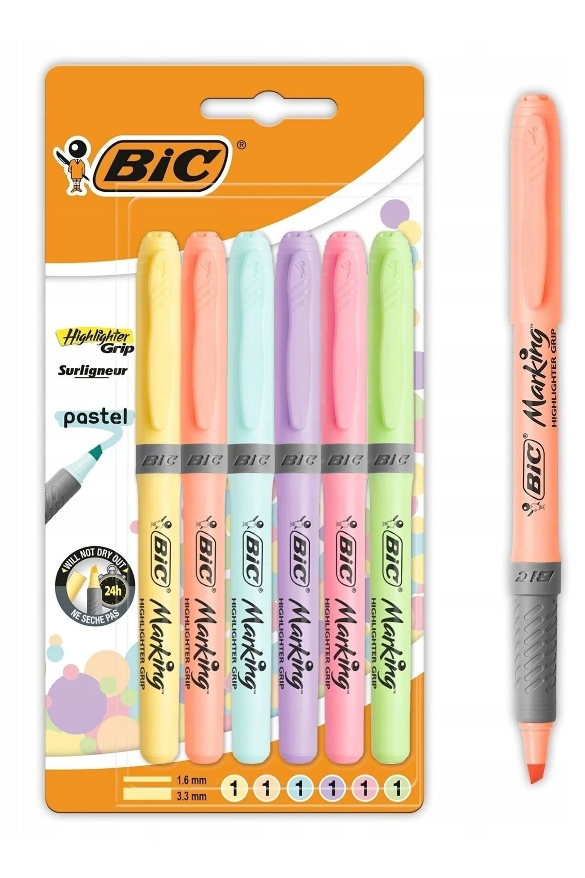 ماژیک هایلایت چند رنگ 6 قلم فسفر مارک آنفولانزا تاول پاستیل بیک Bic