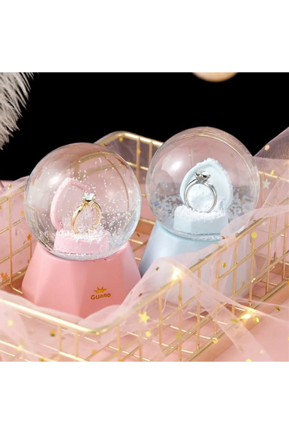گوی برفی انگشتر با اندازه کوچک SNOW GLOBE هدیه برای حلقه عاشق LOVER GIFT GLASS گلوب از ترکیه Saltos