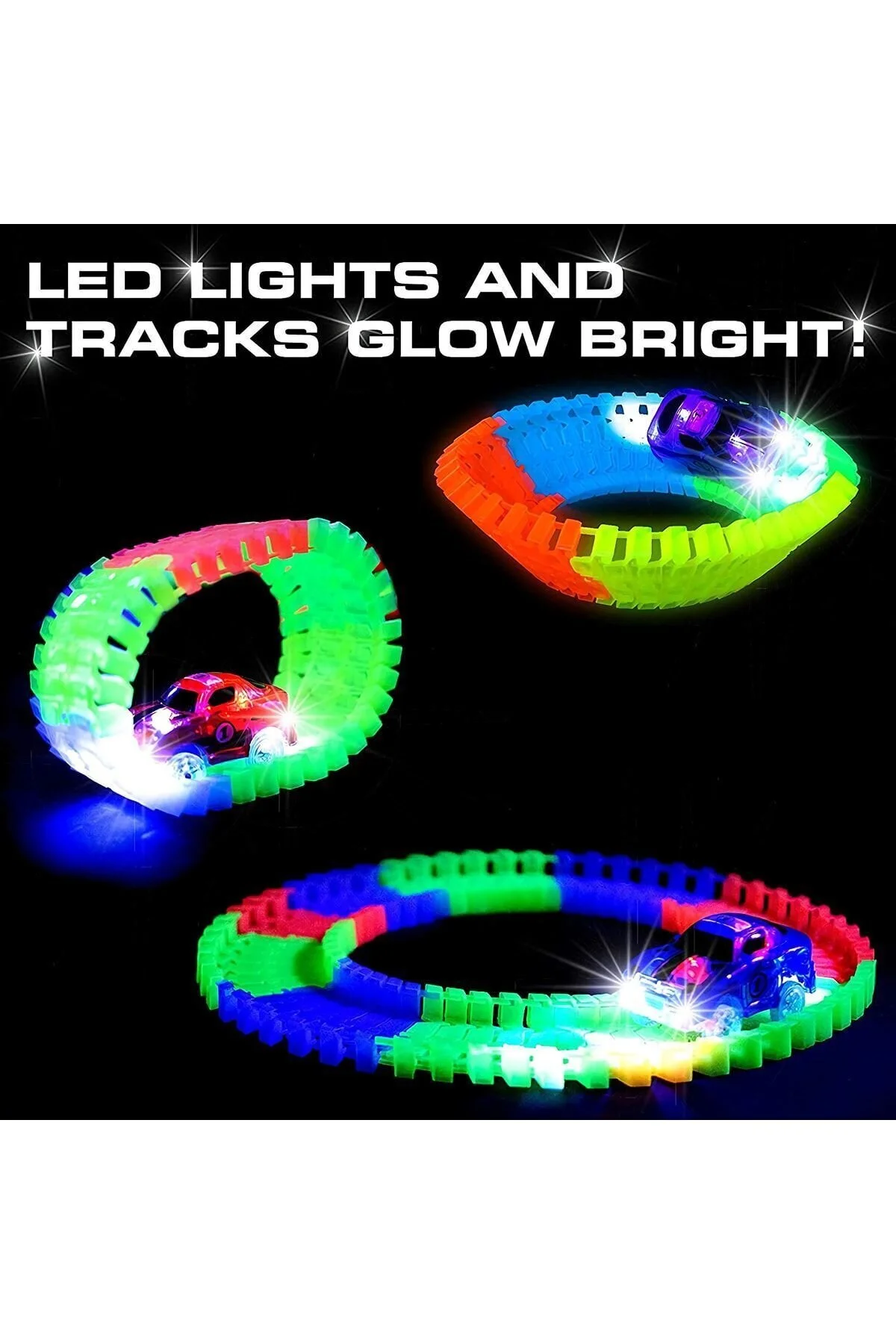 ماشین اسباب بازی ریل های رنگارنگ متحرک جادویی 384 عددی ست پیست چراغ دار LED با 2 e-life shop