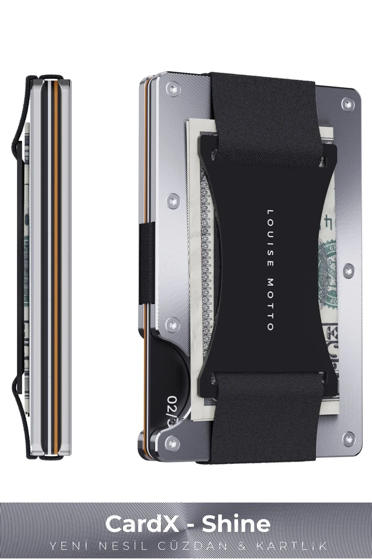کیف پول فلزی CardX Shine Strap | محافظ RFID | ظرفیت ۲۰ کارت | هدیه‌ای لوکس و مدرن Louise Motto
