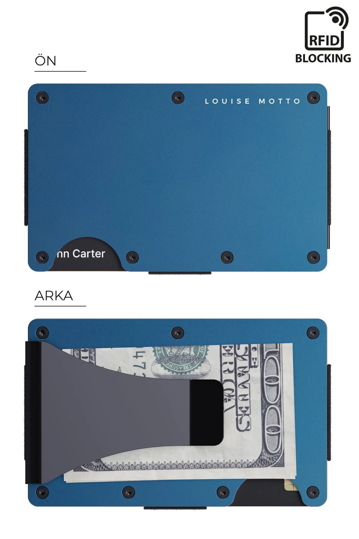 کیف پول و جاکارتی نسل جدید آلومینیومی با محافظ RFID - مدل Cardx Burano Clips (آبی) Louise Motto