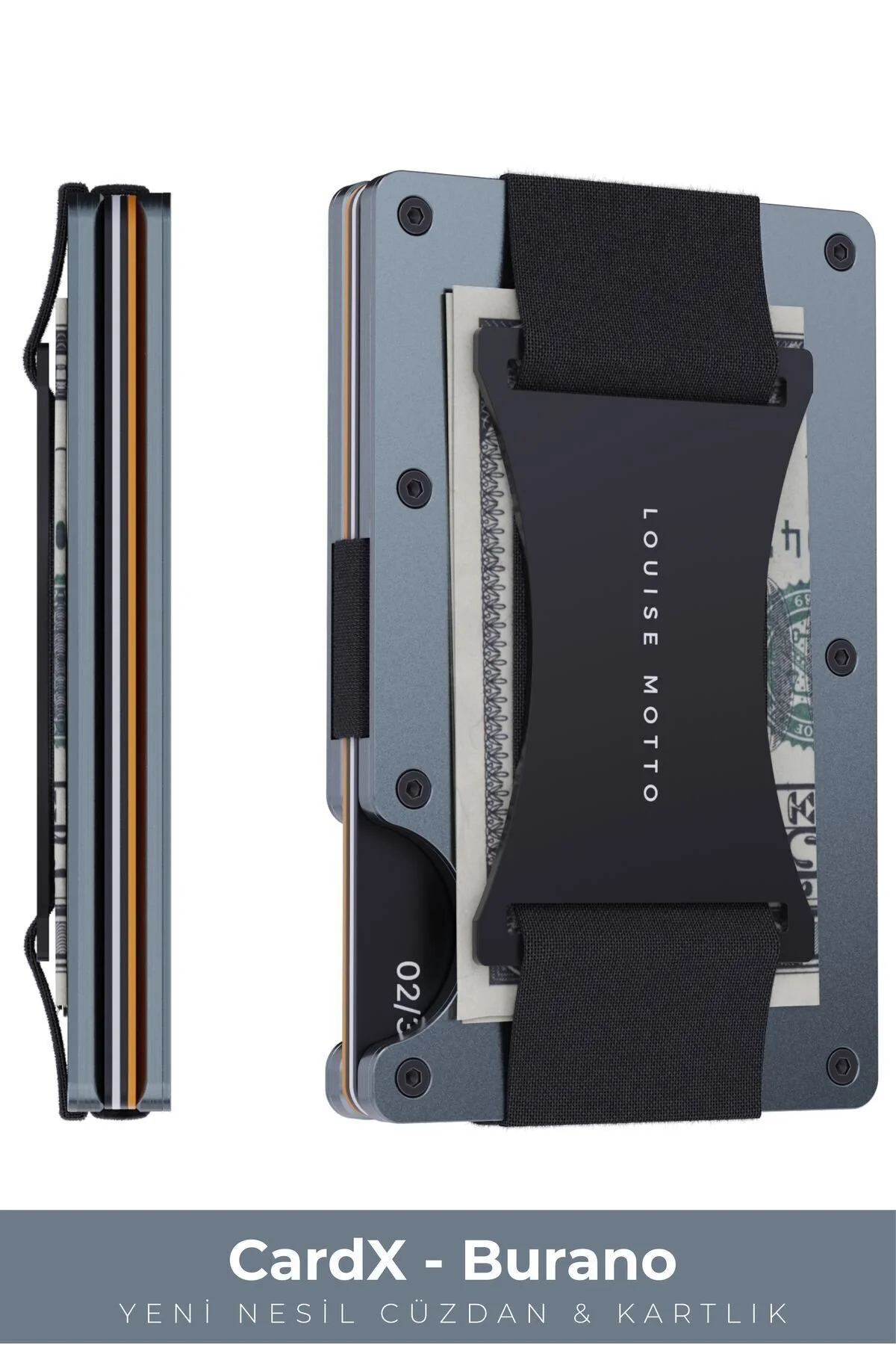 کیف پول و کارت‌بانک مینیمالیست Cardx مدل Burano Strap – متریال پریمیوم، RFID Korumalı، مناسب برای آقایان و بانوان (رنگ طوسی) Louise Motto
