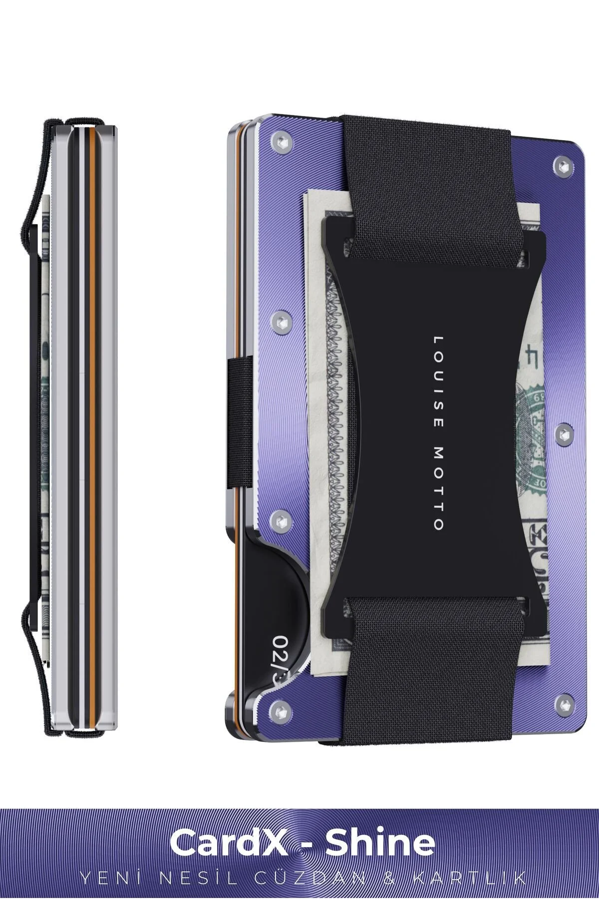 کیف و کارت‌بانک فلزی Cardx Shine Strap | بنددار، محافظ RFID، طراحی مینیمال، یونیسکس - رنگ بنفش Louise Motto