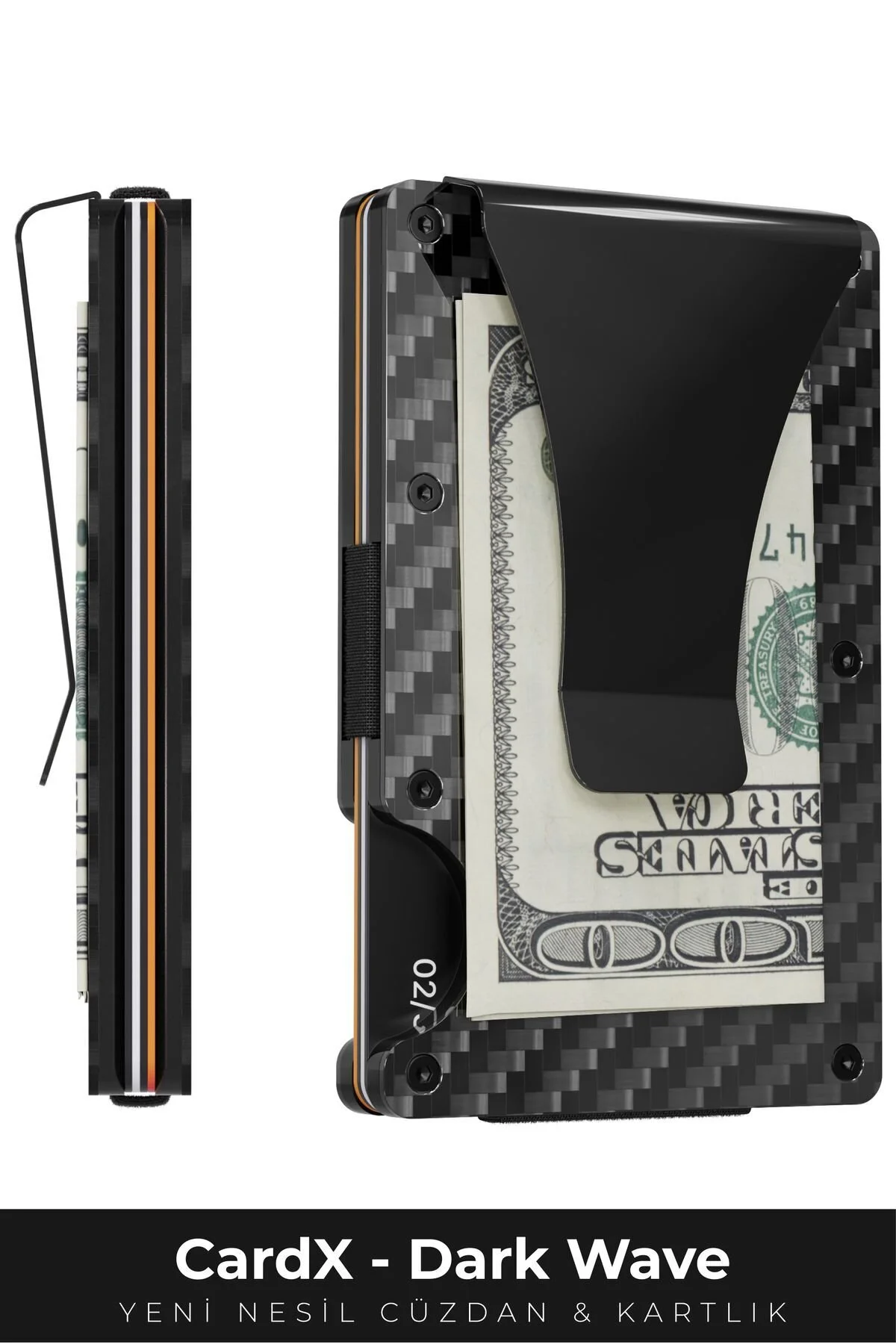 کیف پول و جاکارتی کربن فایبر با محافظ RFID - مدل Cardx Dark Wave Clips (مشکی) Louise Motto