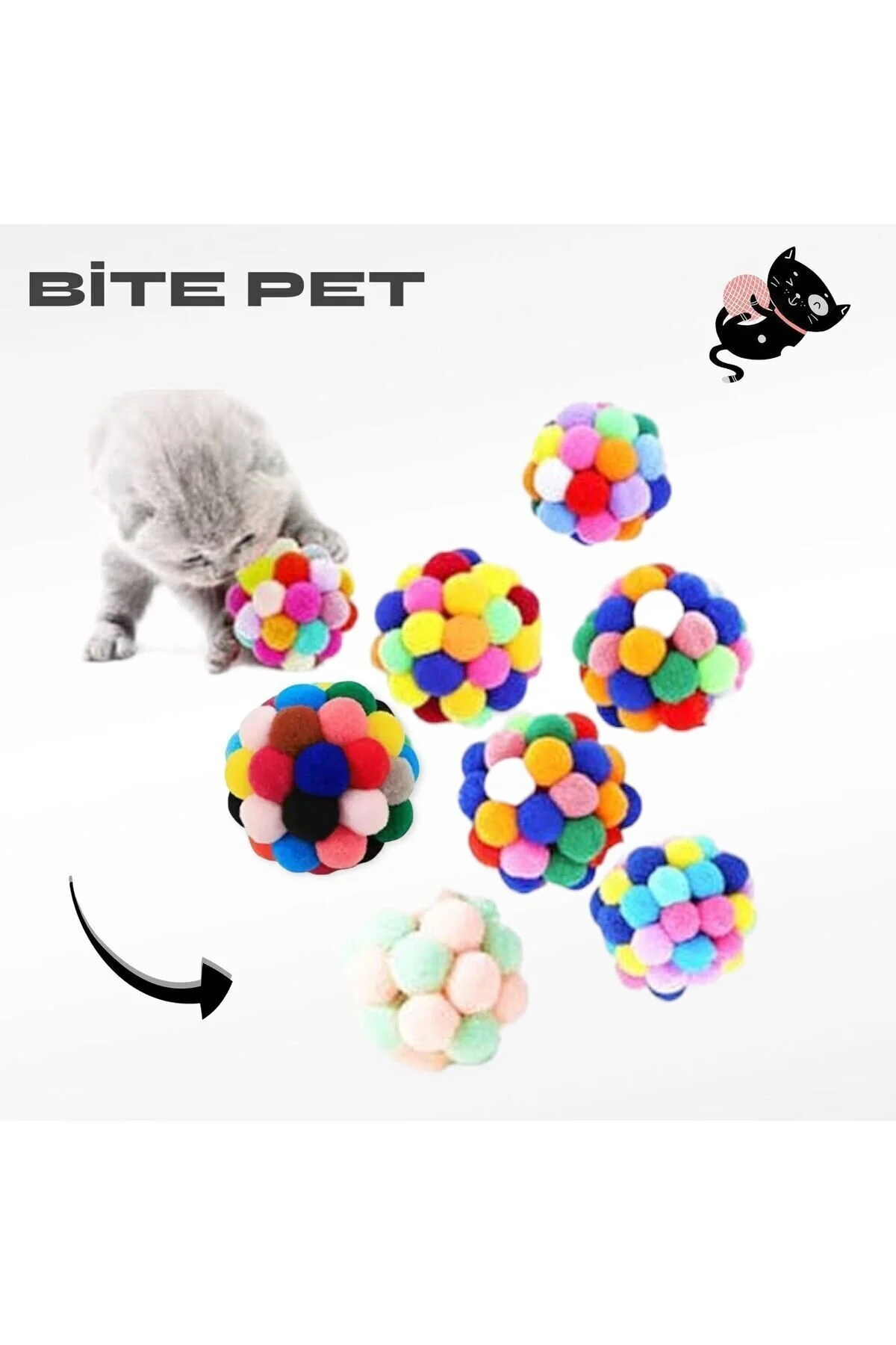 اسباب بازی گربه توپ پومپوم اورجینال bite pet