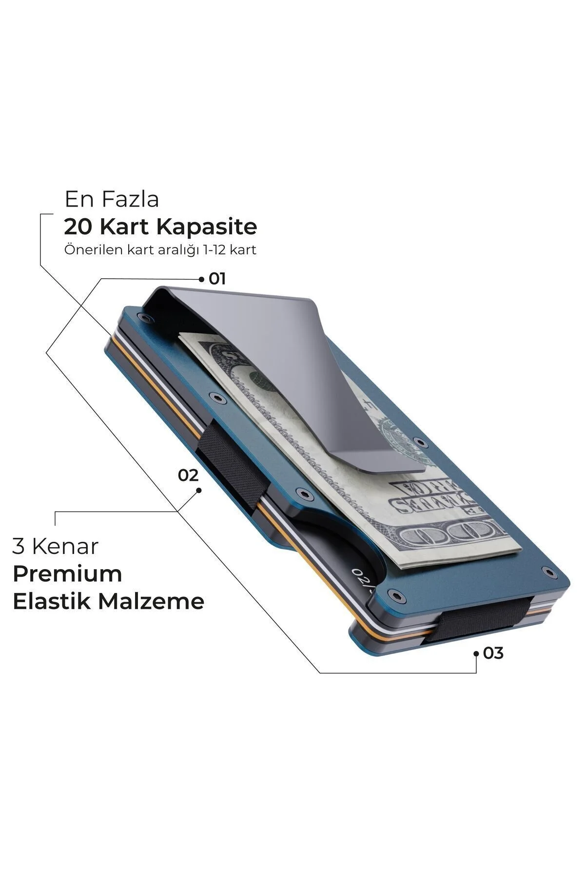 کیف پول و جاکارتی نسل جدید آلومینیومی با محافظ RFID - مدل Cardx Burano Clips (آبی) Louise Motto