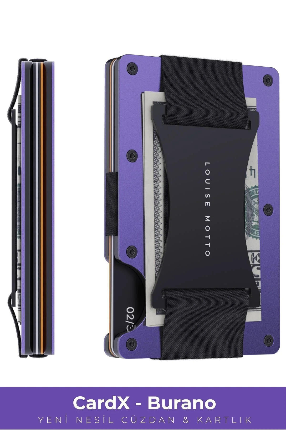 کیف پول و کارت‌بانک Cardx مدل Burano Strap – طراحی مینیمال، متریال پریمیوم، RFID Korumalı، مناسب زنان و مردان (رنگ بنفش) Louise Motto
