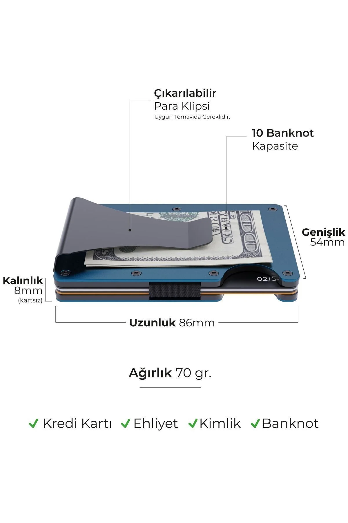 کیف پول و جاکارتی نسل جدید آلومینیومی با محافظ RFID - مدل Cardx Burano Clips (آبی) Louise Motto